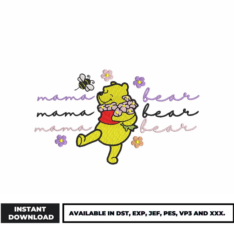 Pooh Mama bear embroidery design