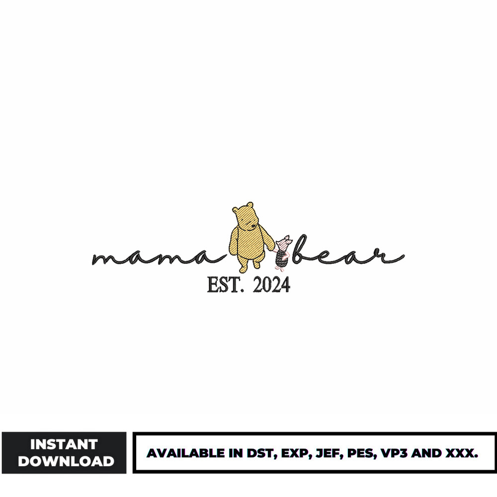 Pooh and Piglet mama bear embroidery design