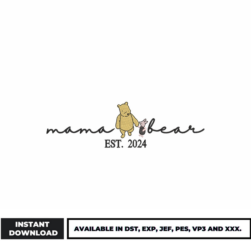 Pooh and Piglet mama bear embroidery design