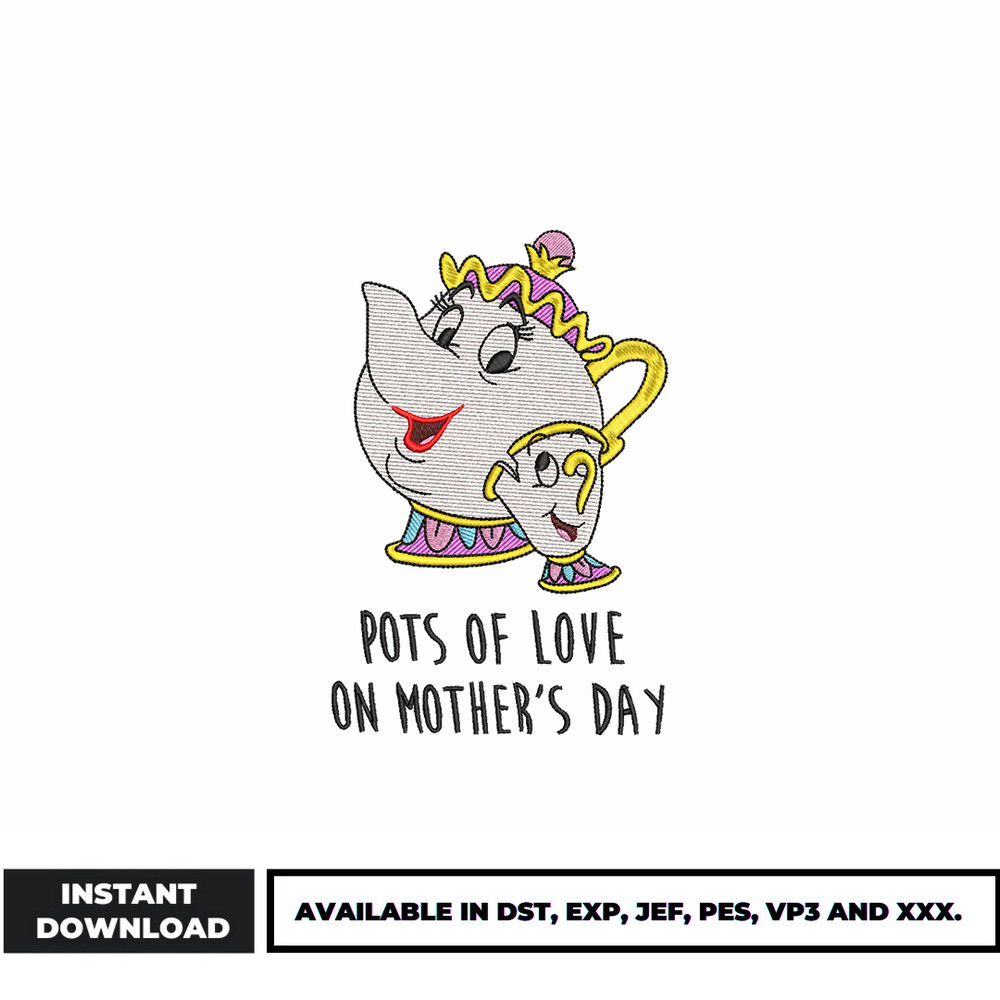 Pots of love embroidery on mother day design