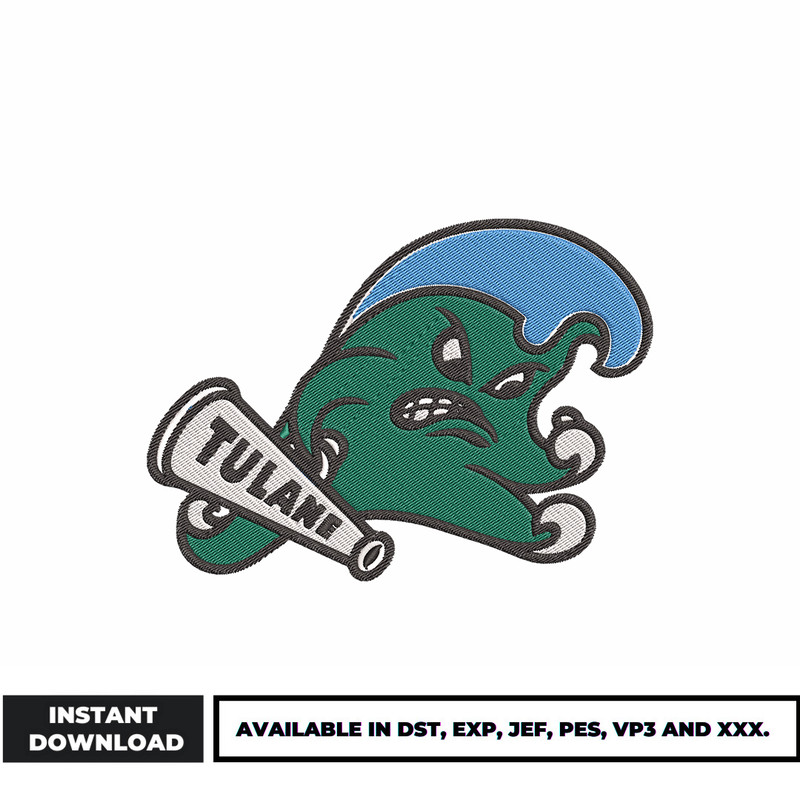 Tulane University Green Wave embroidery design