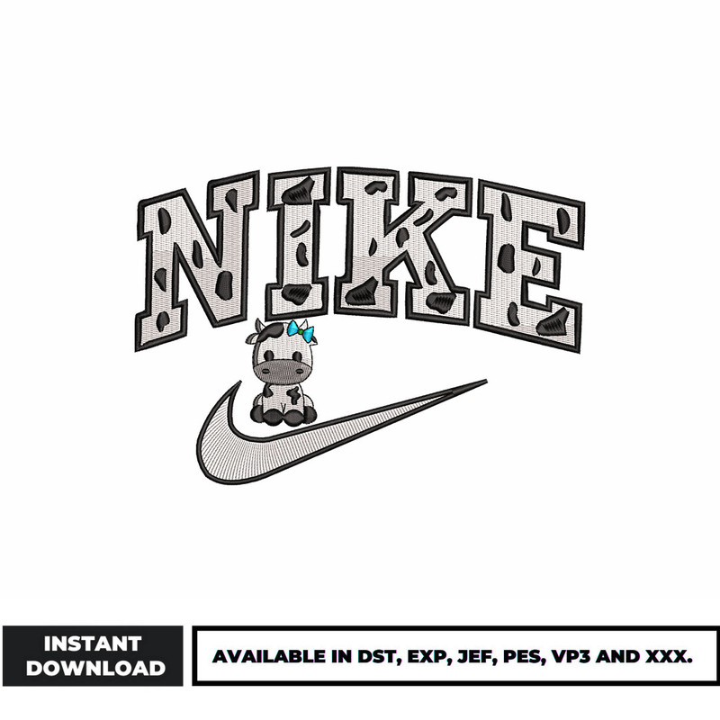 Nike cow embroidery design