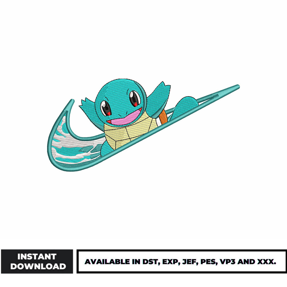 Swoosh Squirtle embroidery design