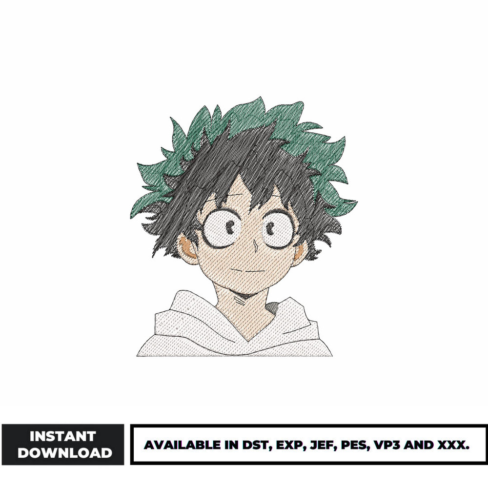 Deku anime embroidery design