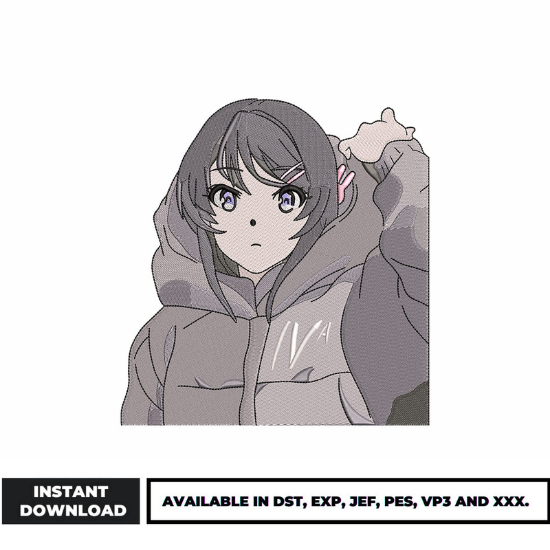 Bunny Girl anime embroidery design