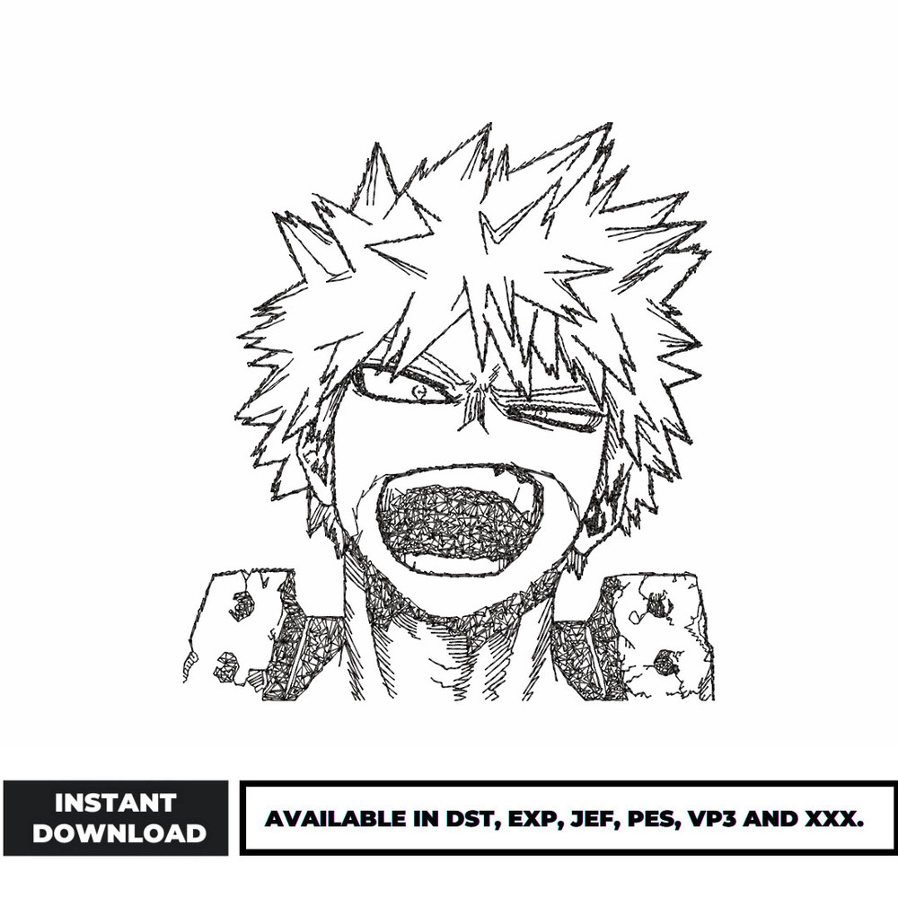 Bakugo anime embroidery design