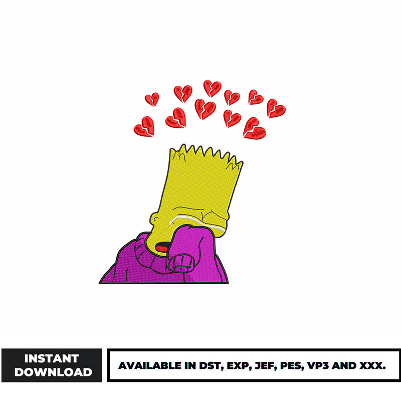 Bart broken heart anime embroidery design