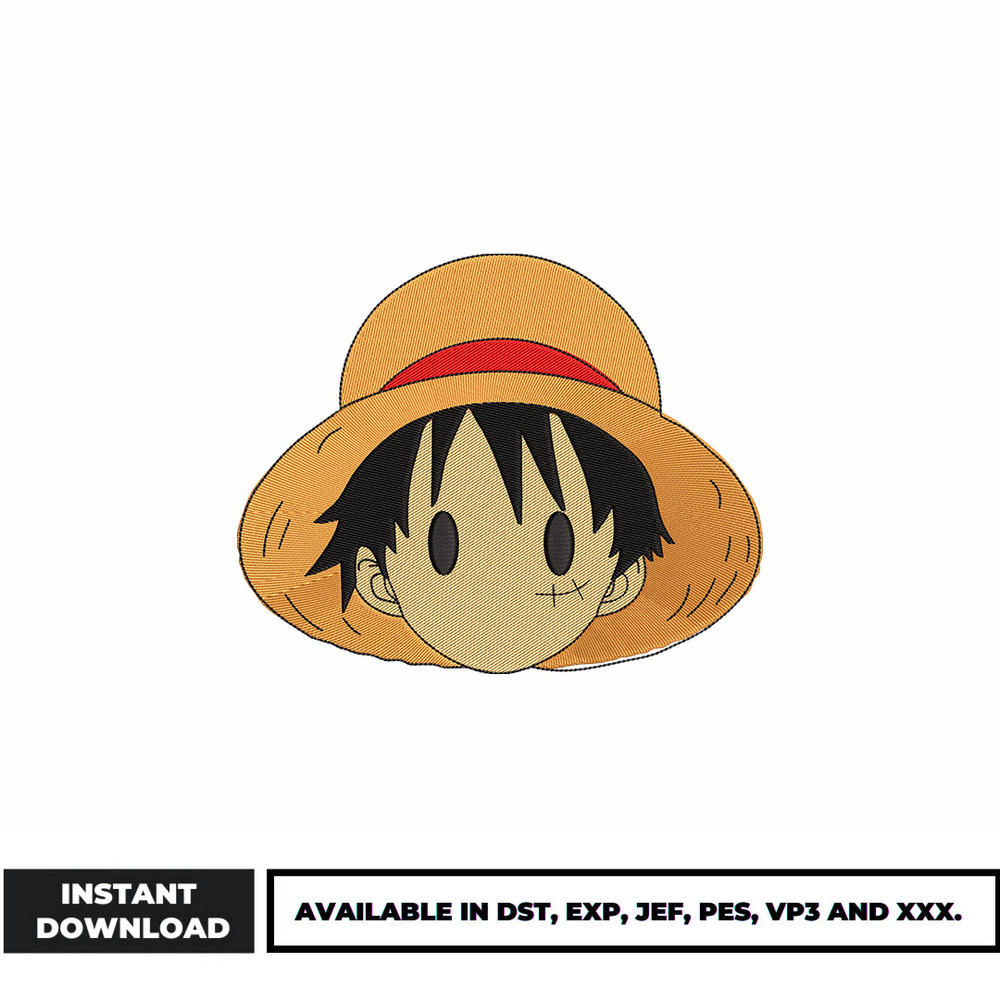 Luffy head anime embroidery design