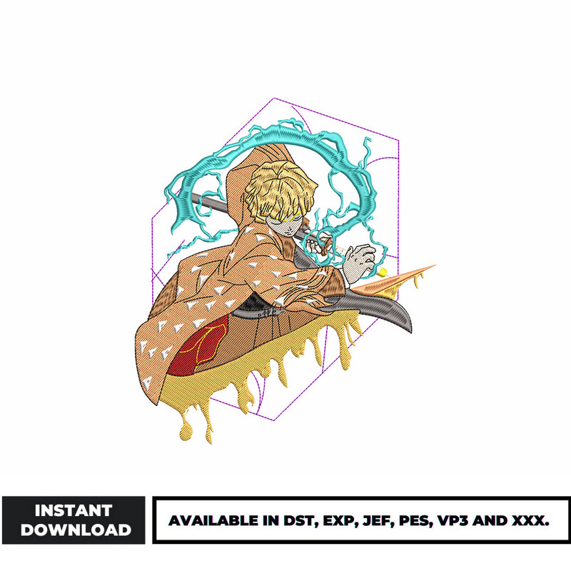 Zenitsu anime embroidery design