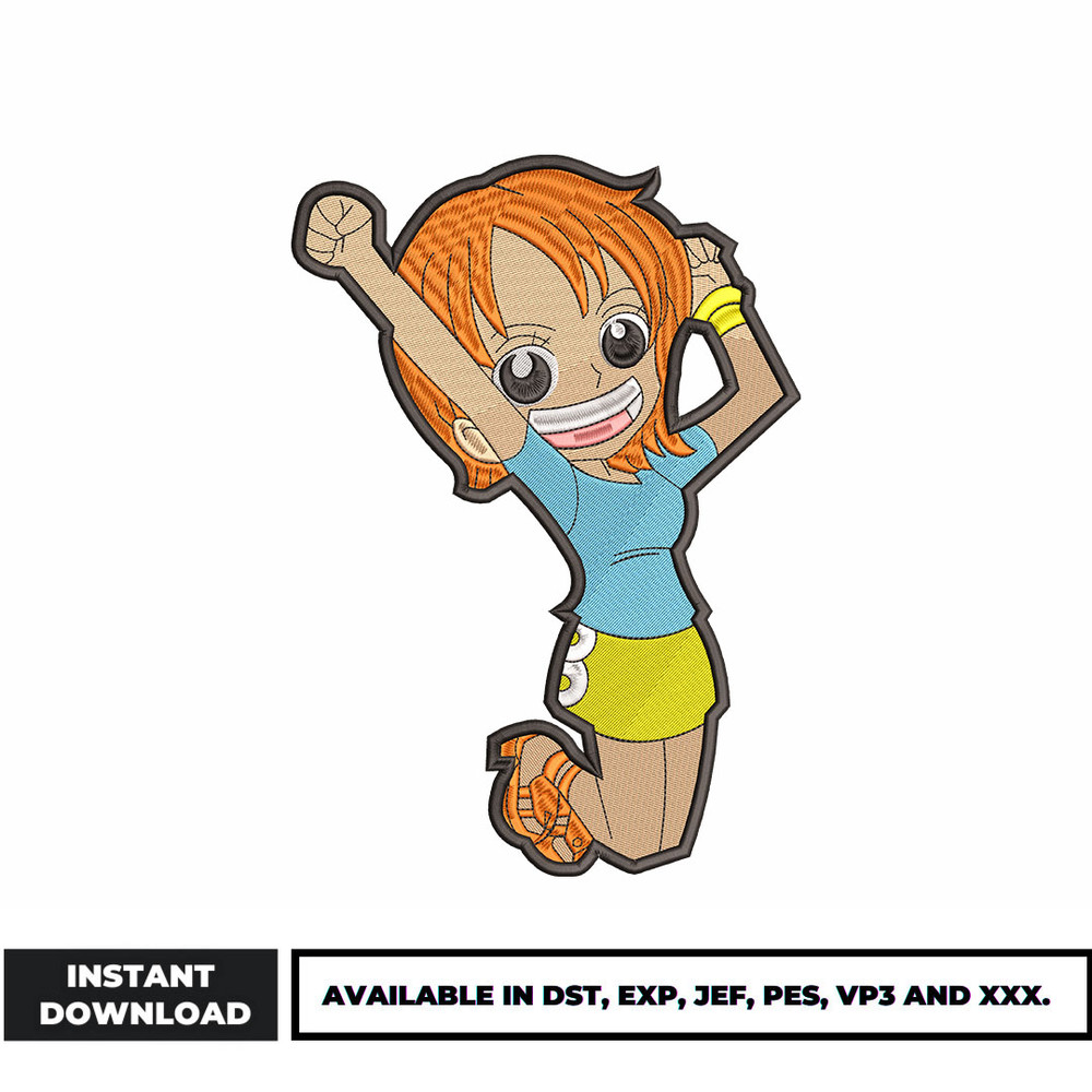 Nami chibi anime embroidery design