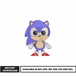 sonic cute embroidery design, cartoon embroidery, brand embroidery, logo shirt, embroidery file, instant download.