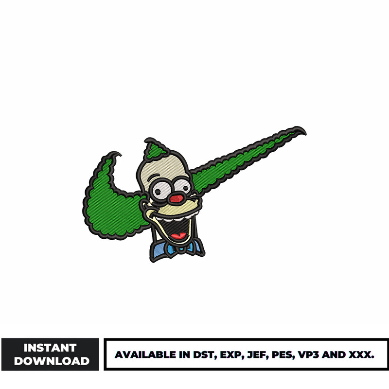 Krusty Nike the Clown embroidery design