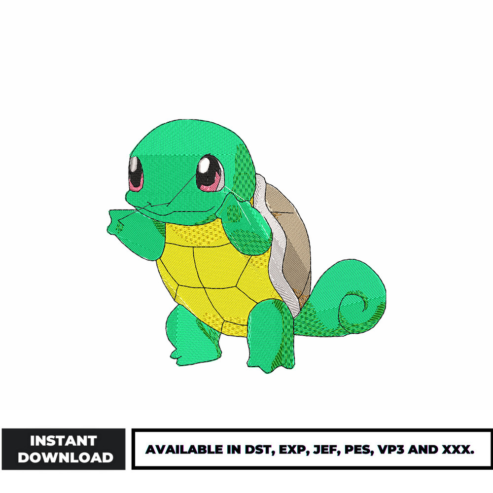 Squirtle pokemon embroidery design