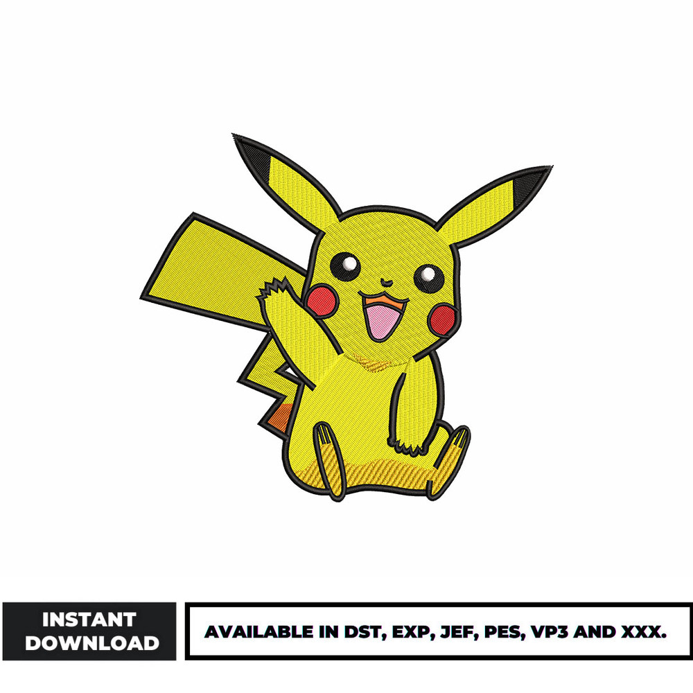 Pikachu smile embroidery design