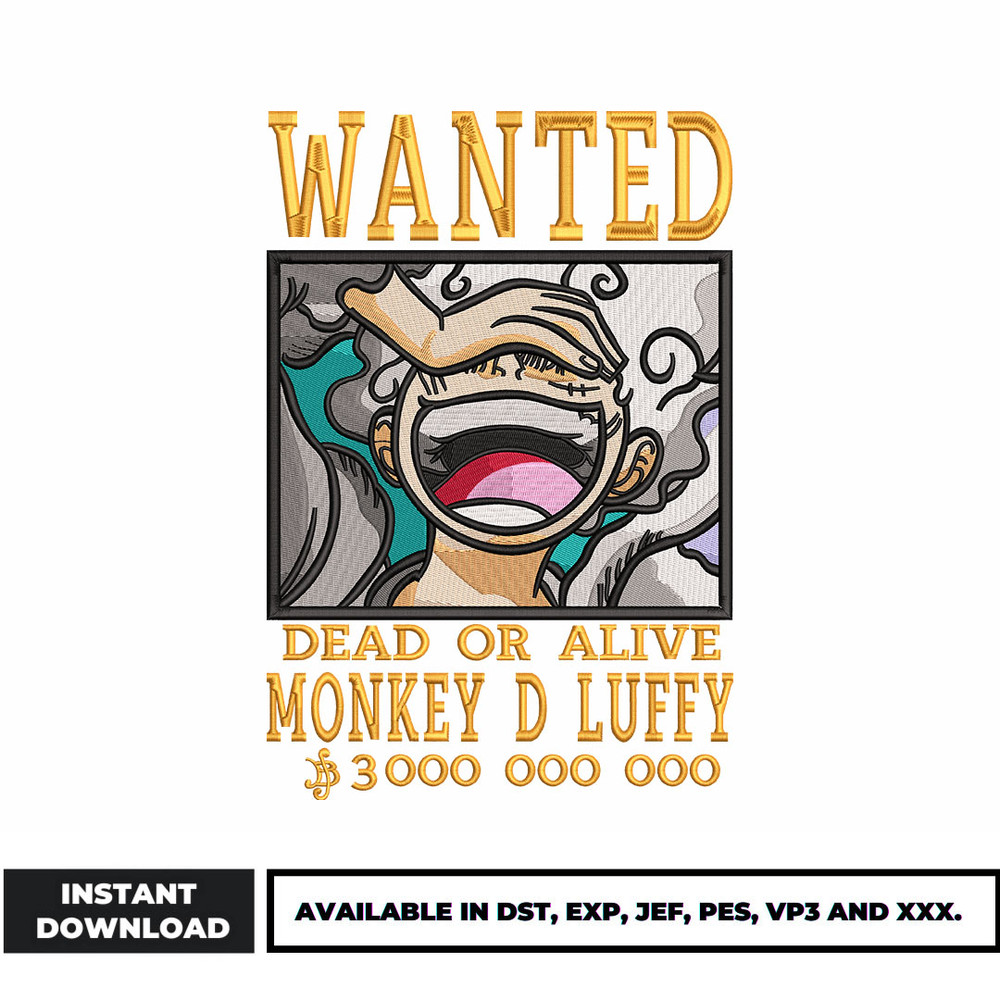 Luffy wanted embroidery design