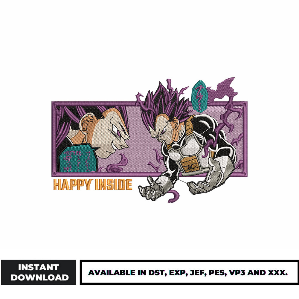 Vegeta happy inside embroidery design