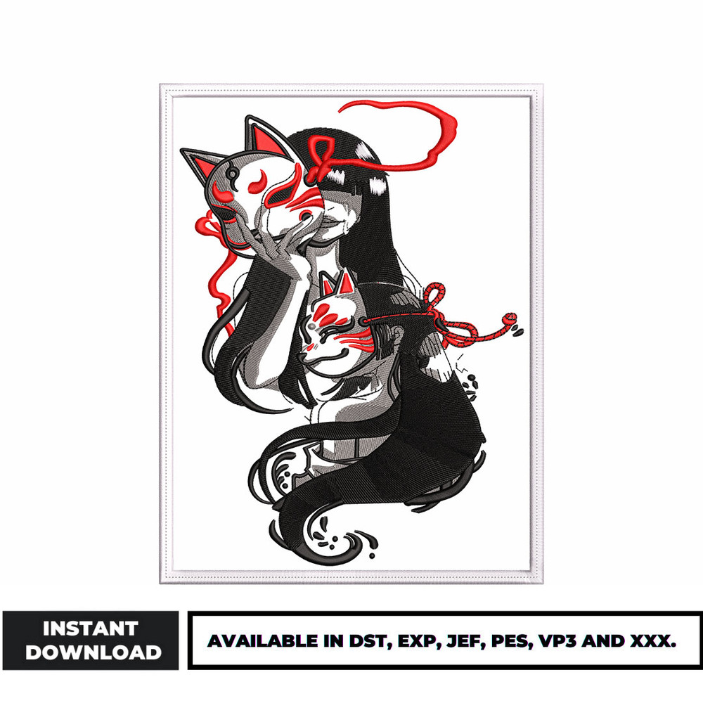 Japan fox mask embroidery design