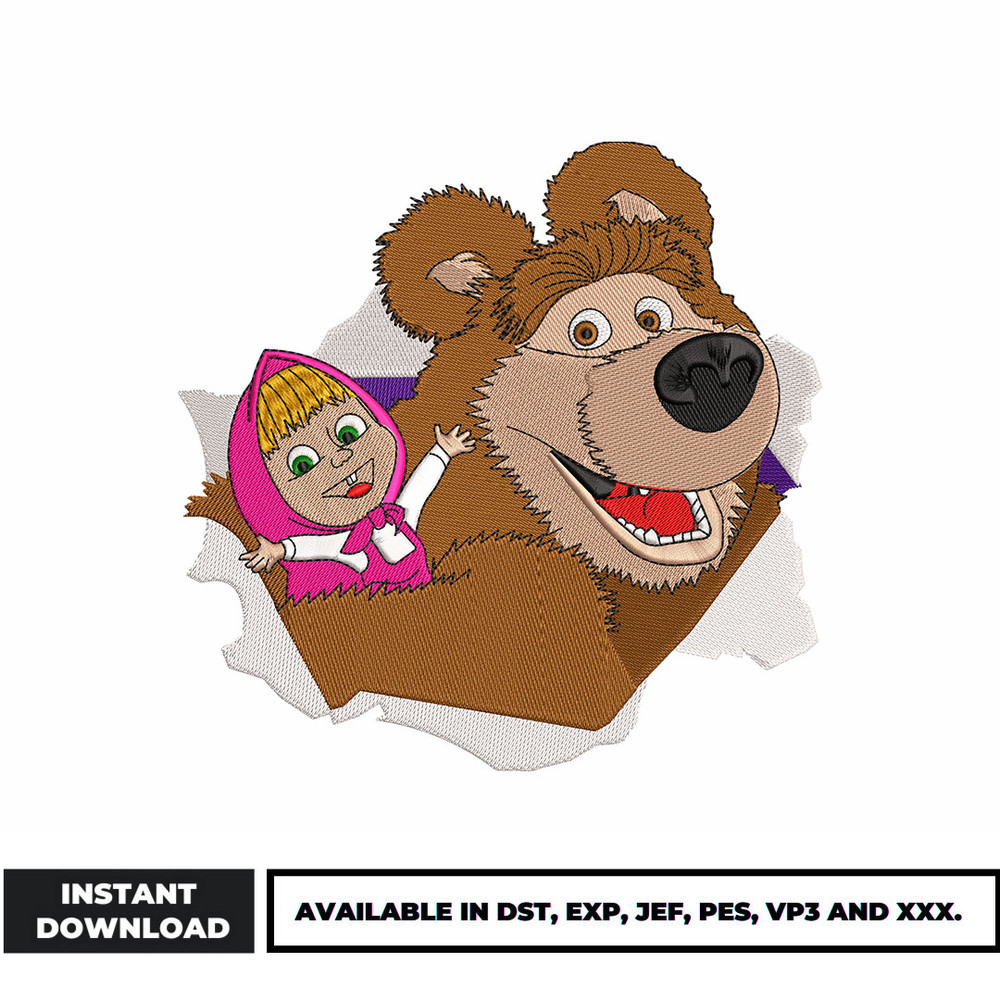 Masha and bear embroidery design