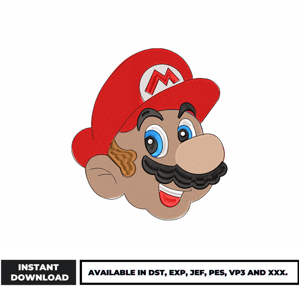 Mario face embroidery design