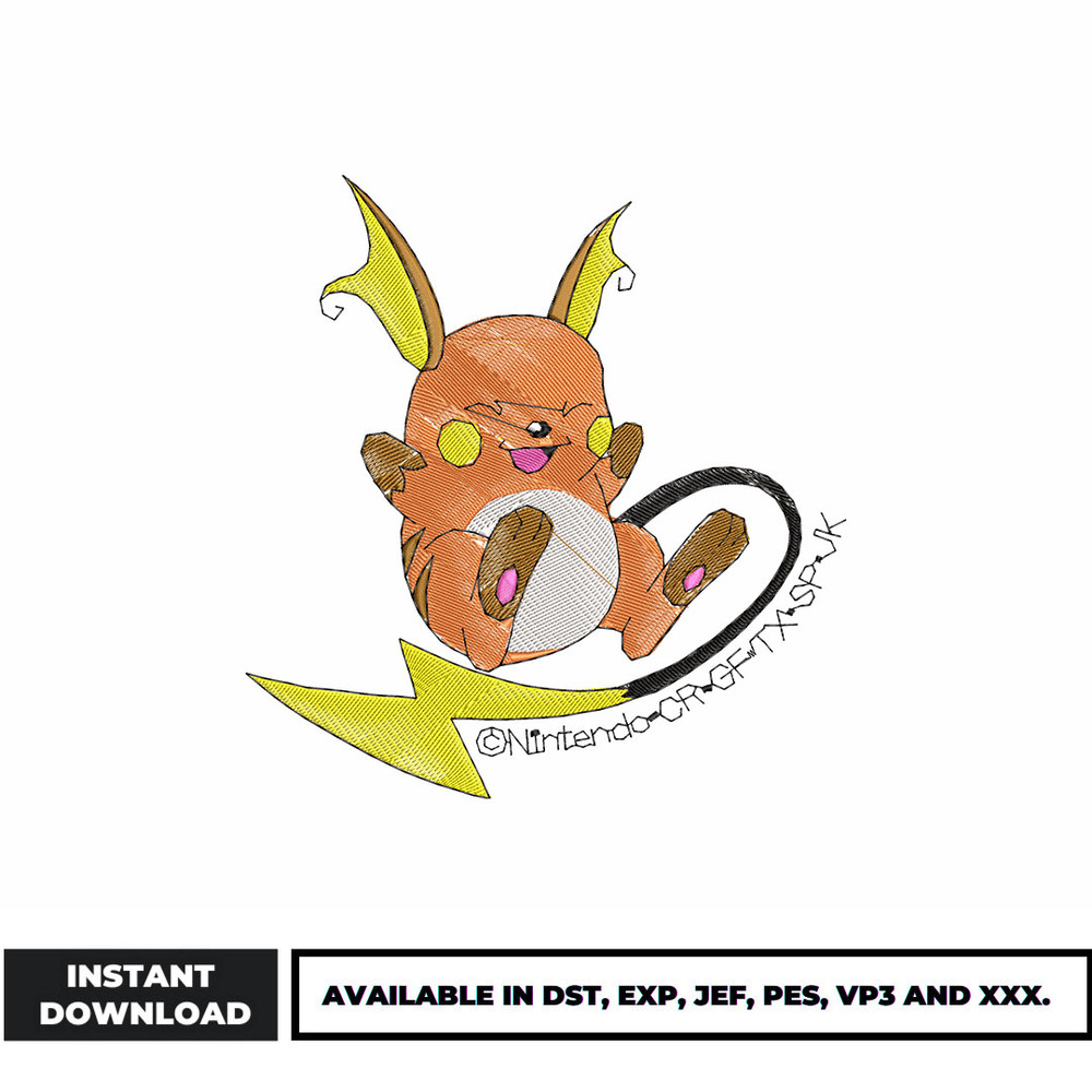 Raichu embroidery design