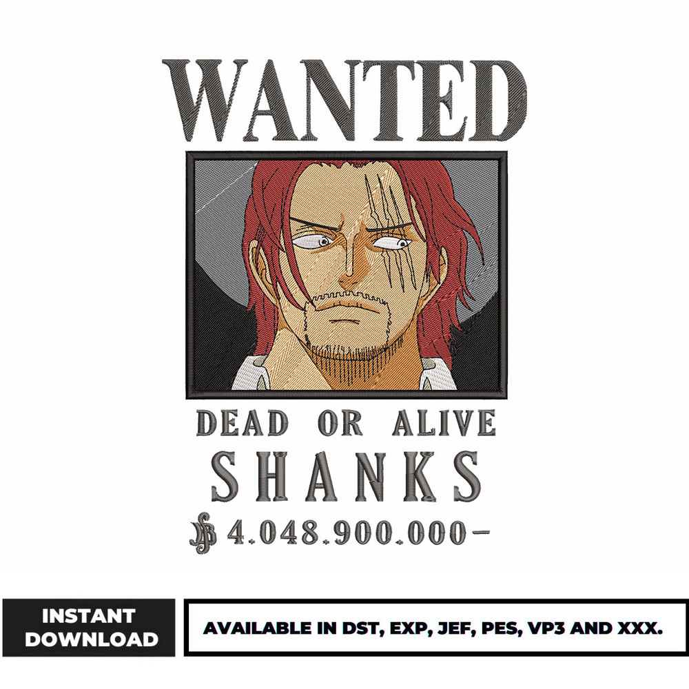 Shanks wanted embroidery design