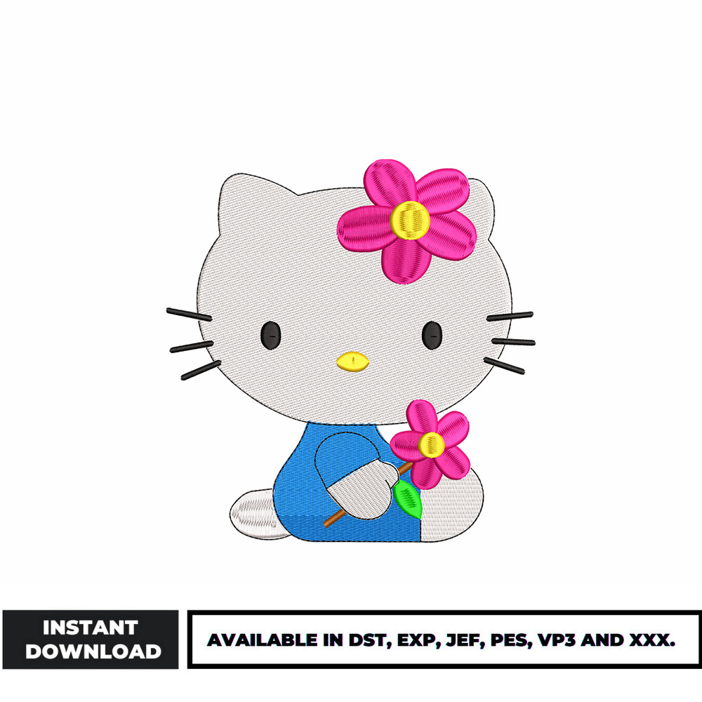Hello kitty flower embroidery design