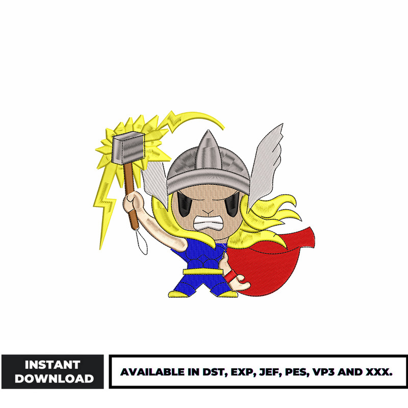 Thor cartoon chibi embroidery design