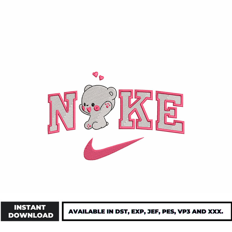 Bear cute Nike embroidery design