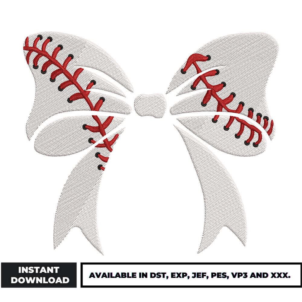 Baseball white bow tie embroidery