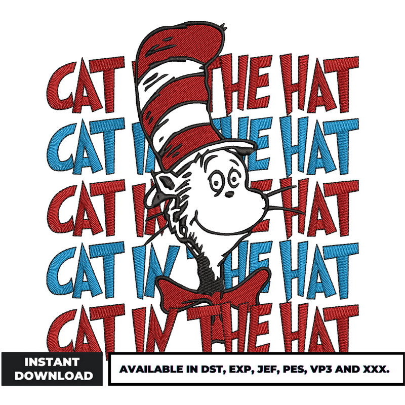 Cat in the hat embroidery