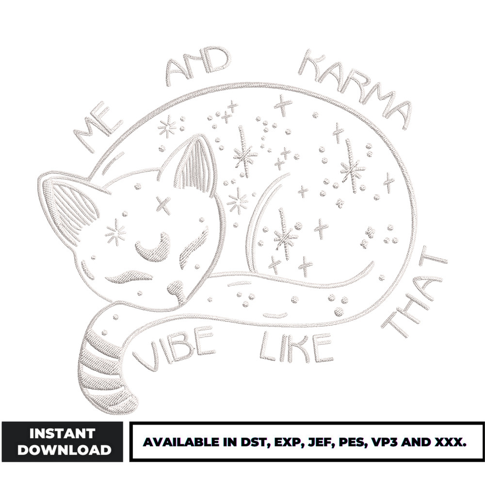 Cat me and karma embroidery