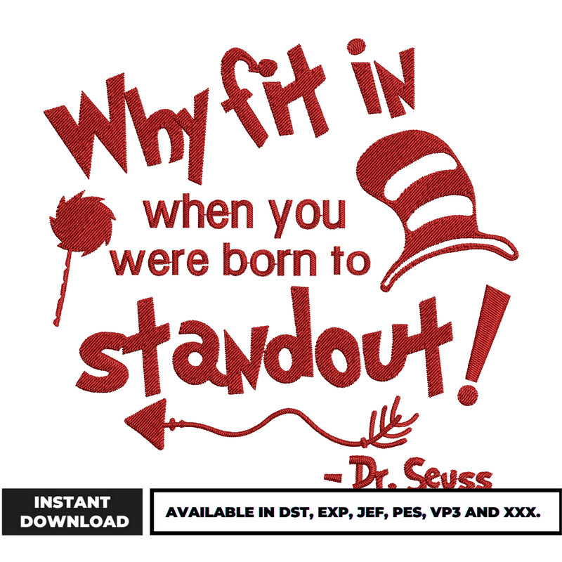 Dr seuss why fit in embroidery