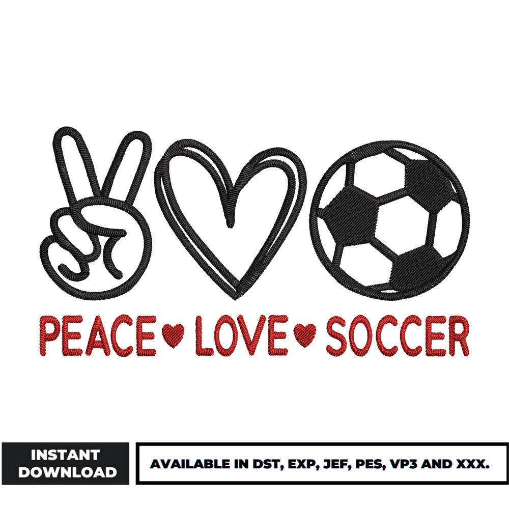 Peace love soccer embroidery design