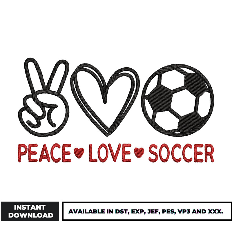 Peace love soccer embroidery design