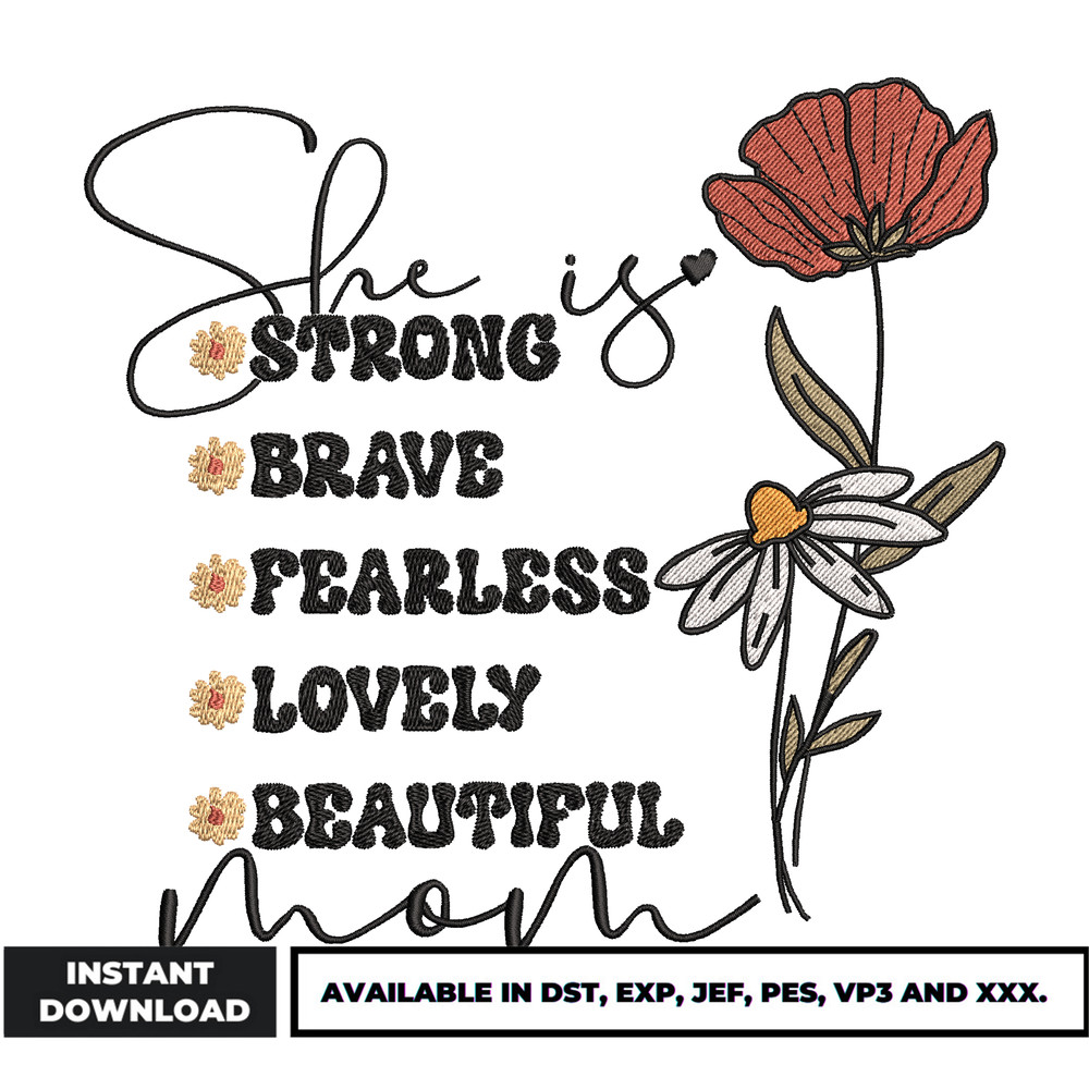 She is strong embroidery