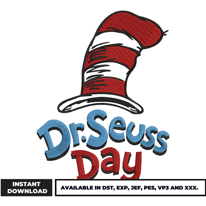 Dr seuss day embroidery