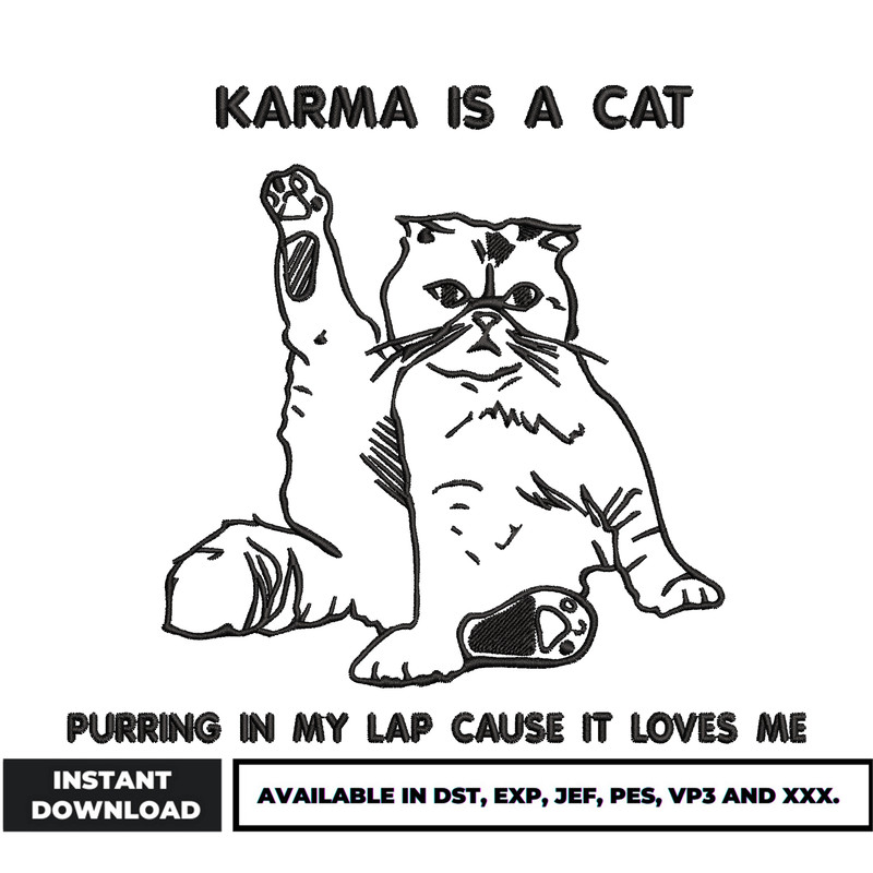Karma is a cat embroidery