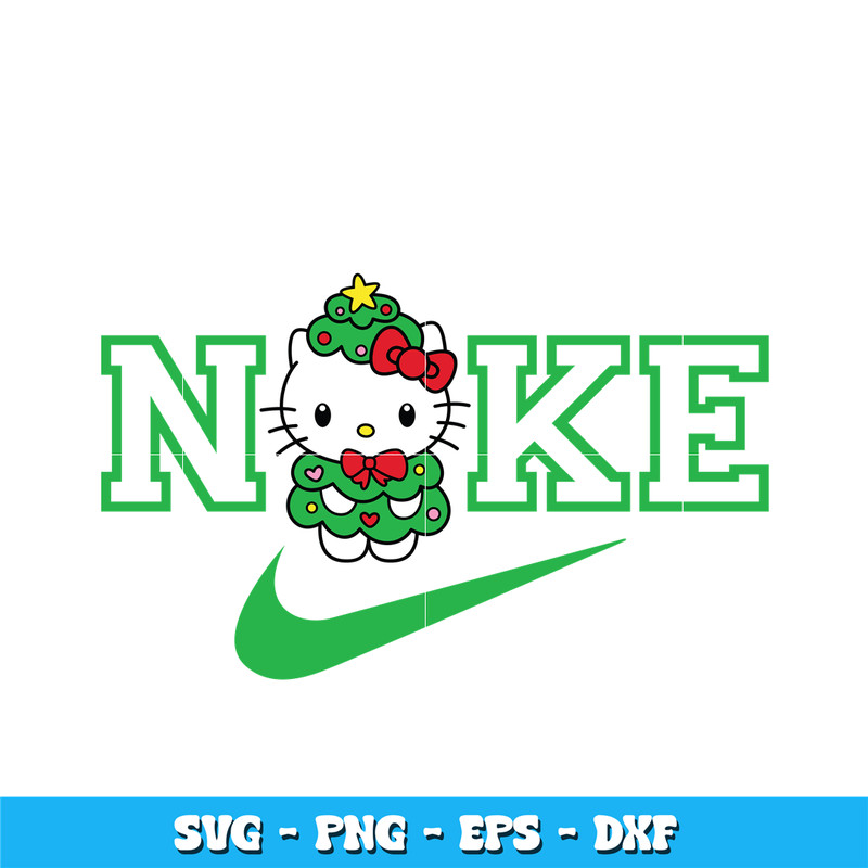 Nike Green Christmas Tree Kawaii Kitty svg