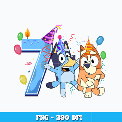 bluey bingo blue 7th design png, bluey cartoon png, cartoon png, logo design png, digital file png, instant download.