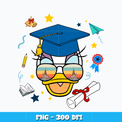 daisy duck head graduation png, daisy disney png, disney vacation png, logo design png, digital file, instant download.