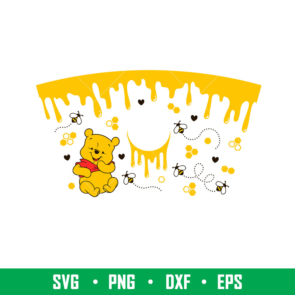Honeycomb Drips Full Wrap, Honeycomb Drips Pooh Bear Full Wrap Svg, Starbucks Svg, Coffee Ring Svg, Cold Cup Svg,png,dxf,eps file.jpeg