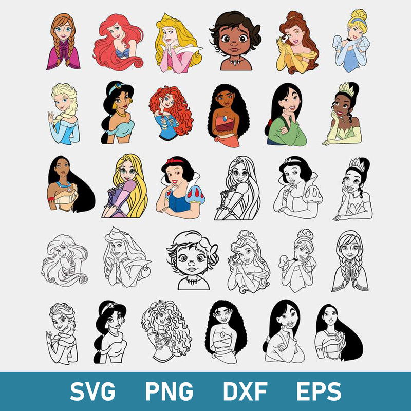Disney Princess Bundle Svg, Princess Svg, Disney Svg, Png Dxf Eps Digital File.jpeg
