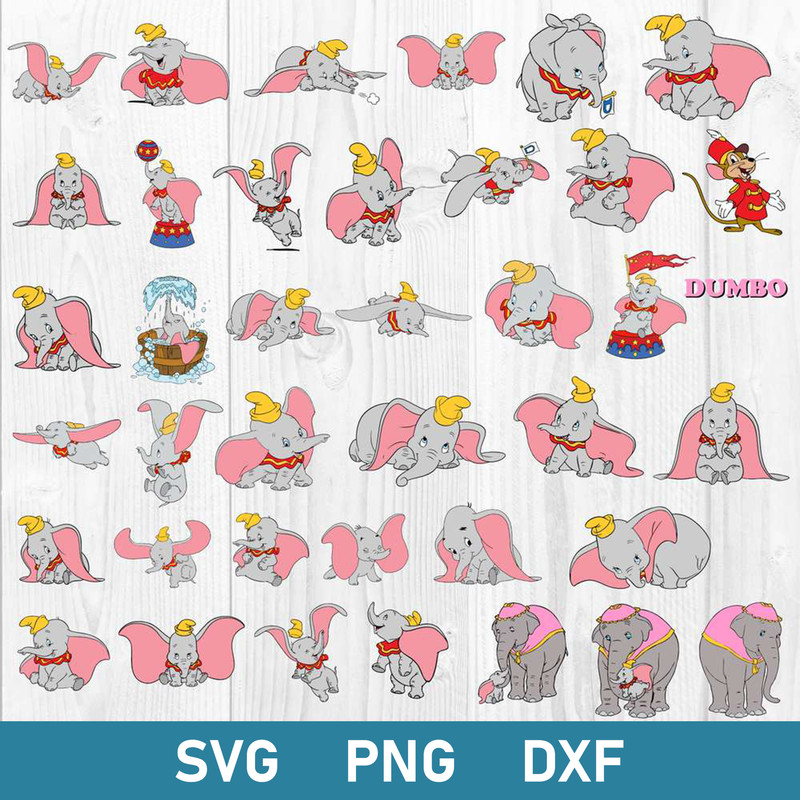 Dumbo Bundle Svg, Dumbo Svg, Elephant Svg, Cartoon Svg, Png Dxf Digital File.jpg