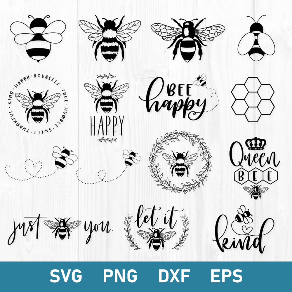 Bee Bundle Svg, Bee Kind Svg, Bee Queen Svg, Png Dxf Eps Digital File.jpg
