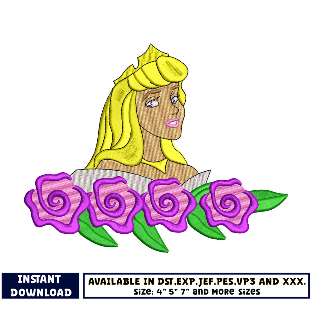 Aurora princess flower embroidery design