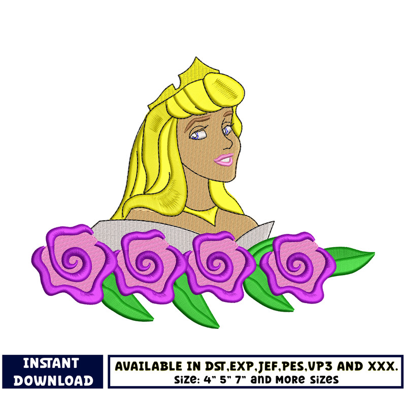 Aurora princess flower embroidery design