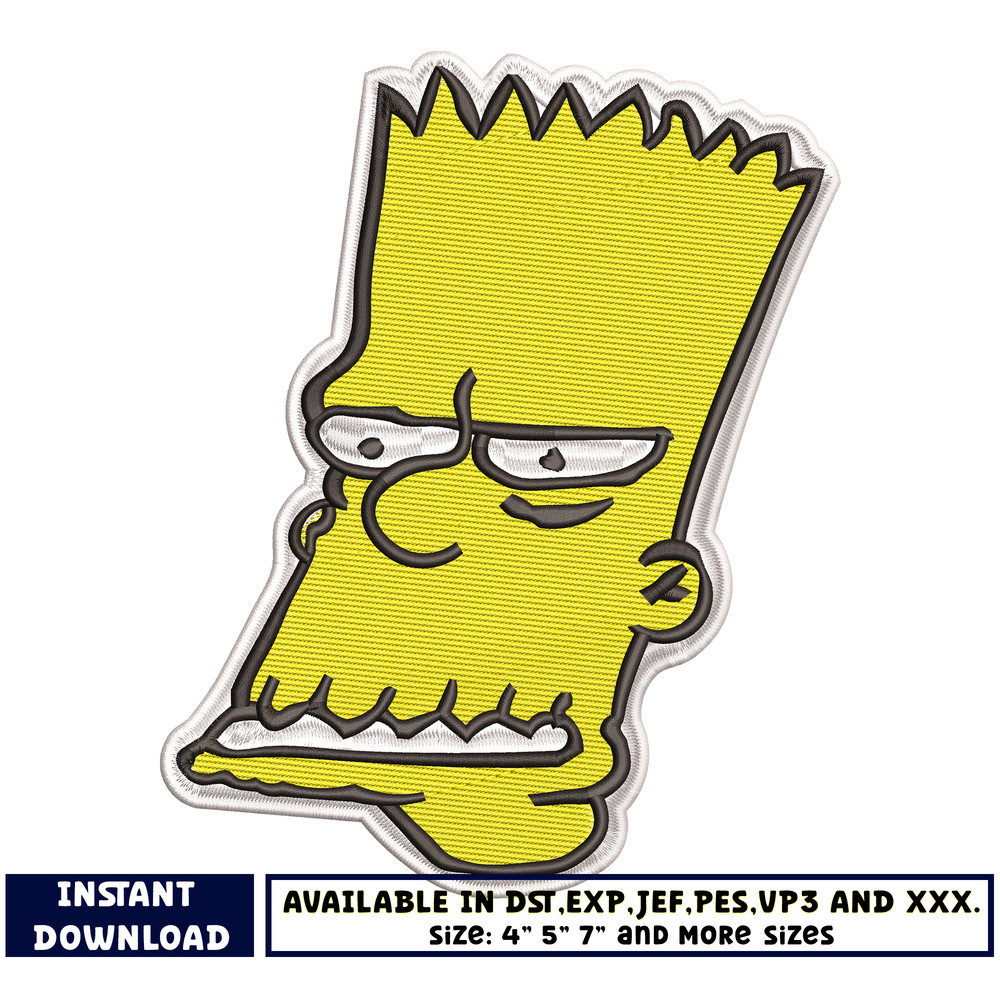 Bart Simpson funny face cartoon embroidery design