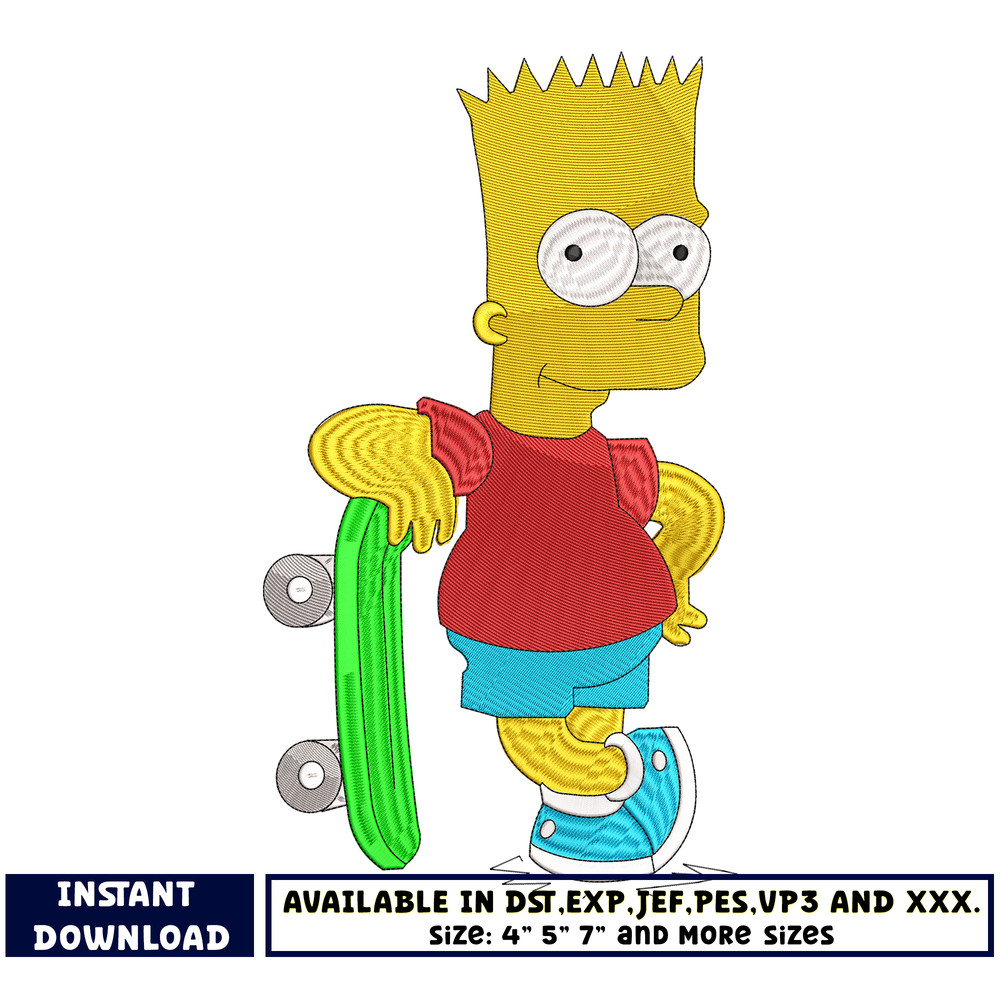Bart Simpson skateboard embroidery design