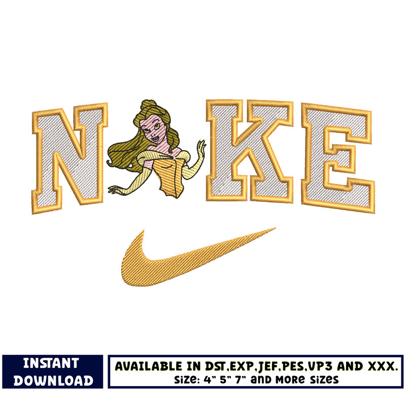 Belle princess nike embroidery design