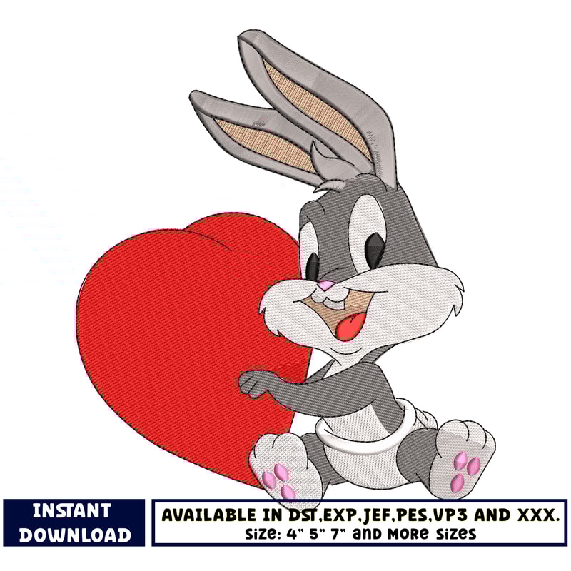 Bugs Bunny baby heart embroidery design